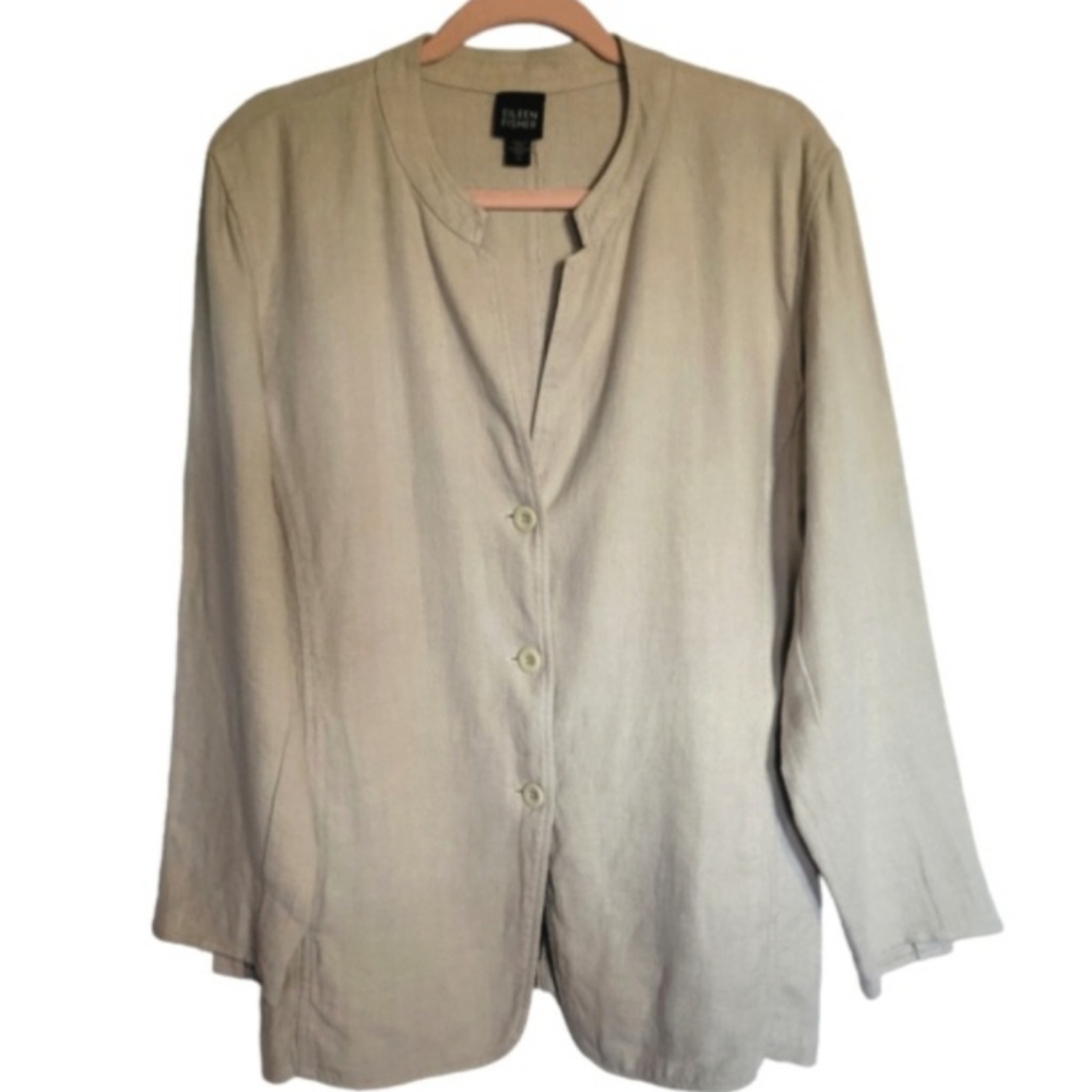 Eileen Fisher 100% Linen Blazer Tan XL GUC
